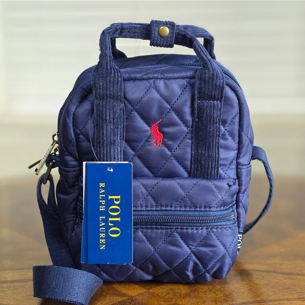 Polo Ralph Lauren Navy Mini Bag Quilted Crossbody Pony Logo Corduroy Handles New